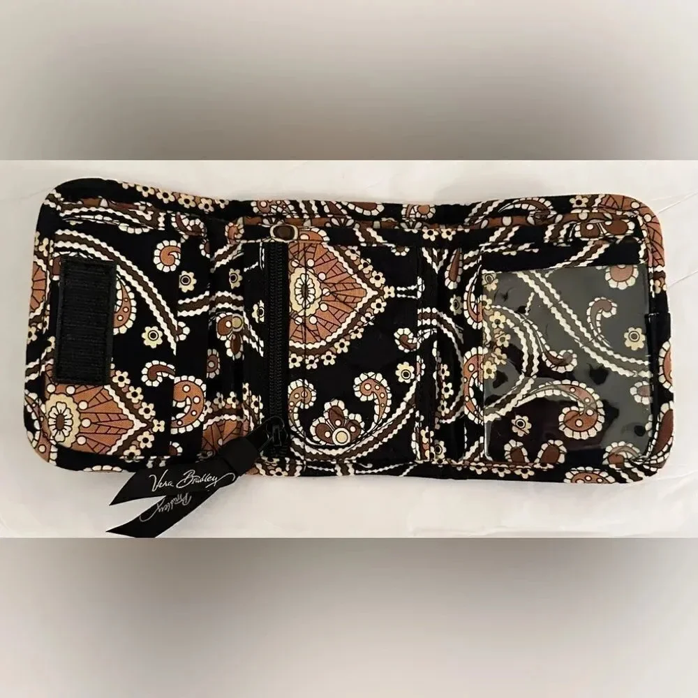Vera Bradley Trifold Wallet Cafe Latte Paisley Brown and Black Print - Picture 3 of 4